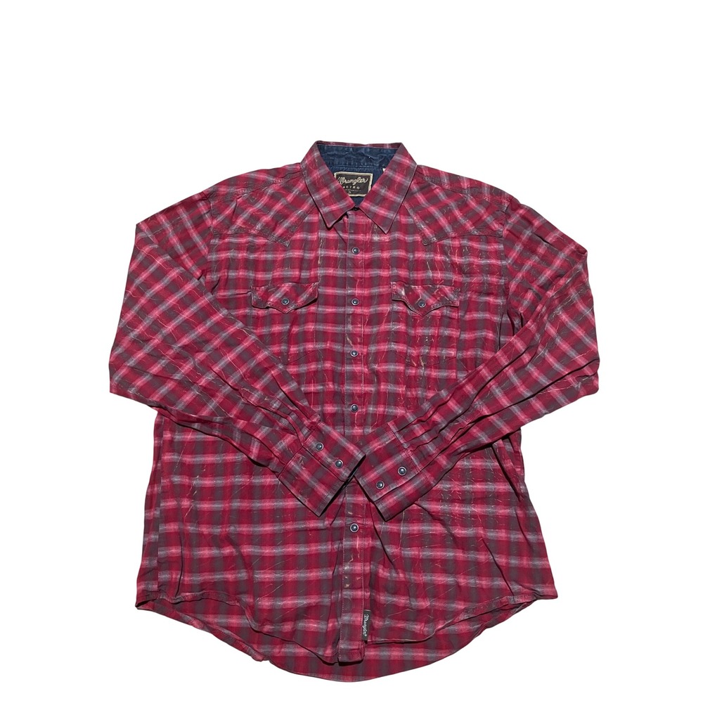 Wrangler Retro Mens XL Red Plaid Pearl Snap Western Shirt Long Sleeve
